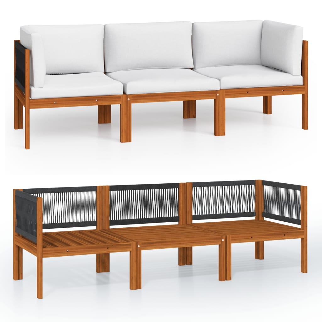 3-Seater Garden Sofa with Cushion Wood Acacia&Rope