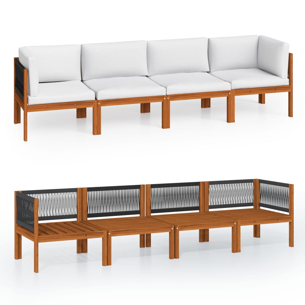 4-Seater Garden Sofa with Cushion Wood Acacia&Rope
