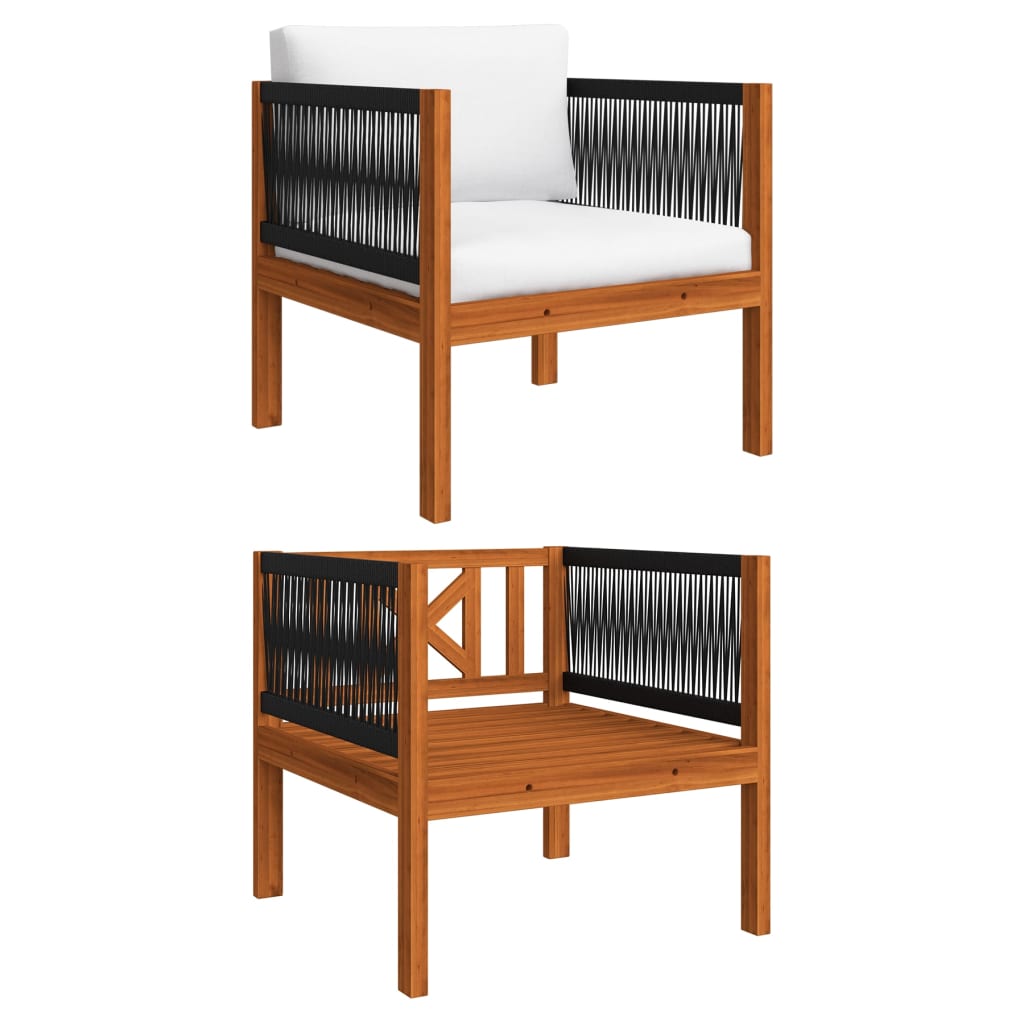5 Piece Garden Lounge Set with Cushions Cream Wood Acacia&Rope