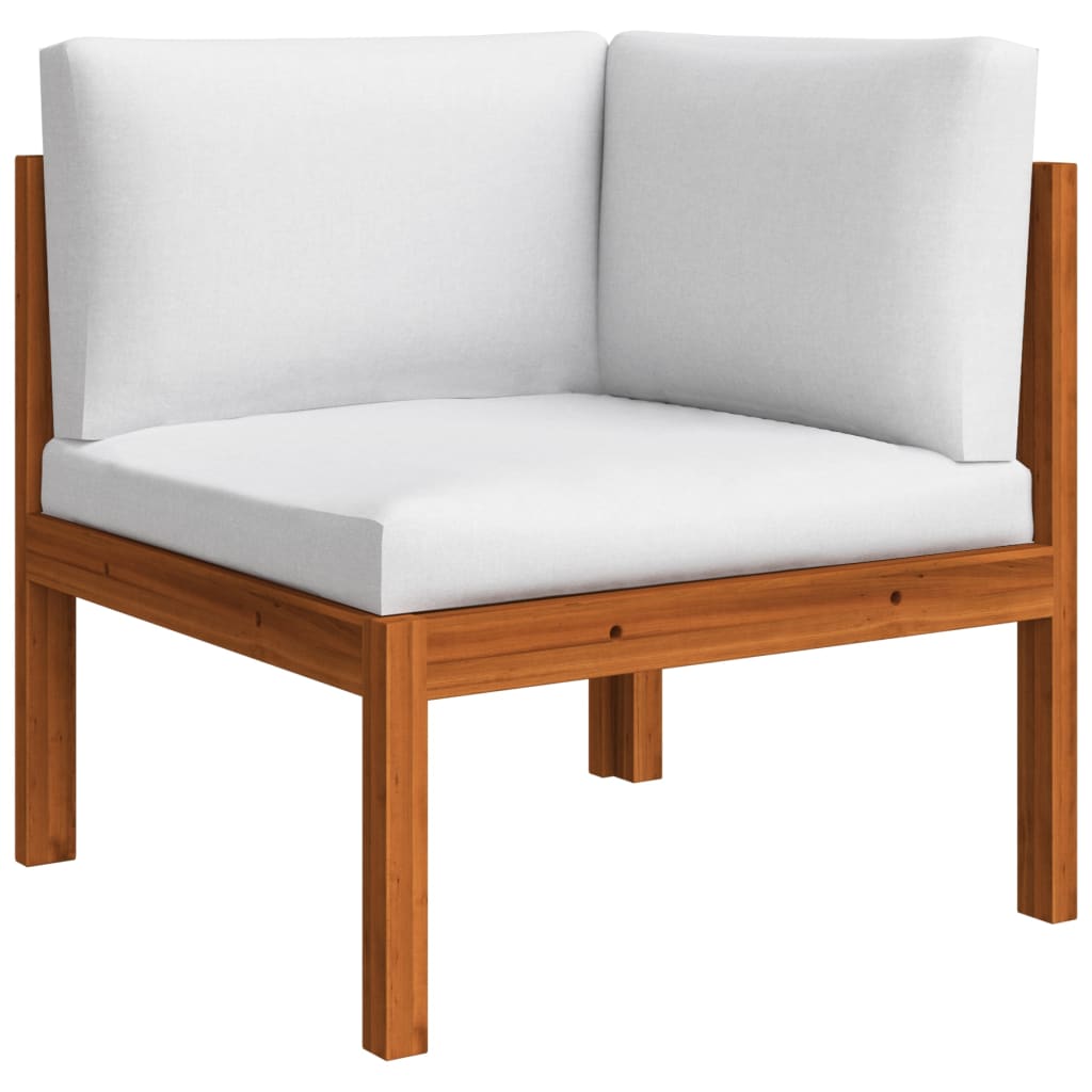 5 Piece Garden Lounge Set with Cushions Cream Wood Acacia&Rope