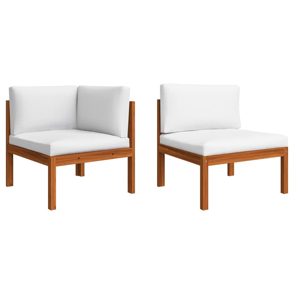 9 Piece Garden Lounge Set with Cushions Cream Wood Acacia&Rope