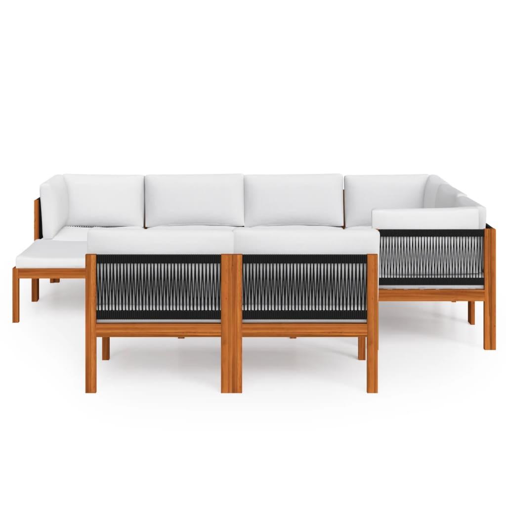 10 Piece Garden Lounge Set with Cushions Cream Wood Acacia&Rope