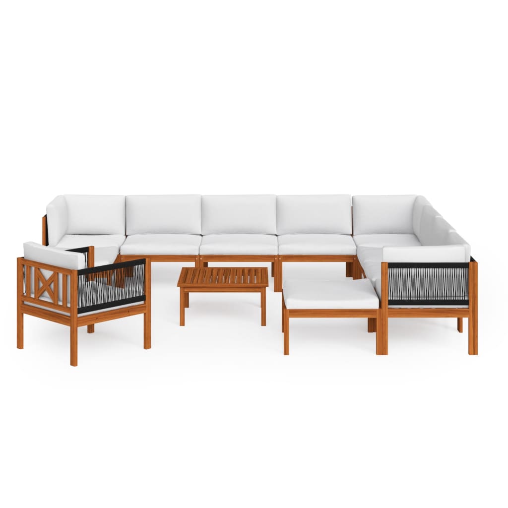 12 Piece Garden Lounge Set with Cushions Cream Solid Acacia Wood