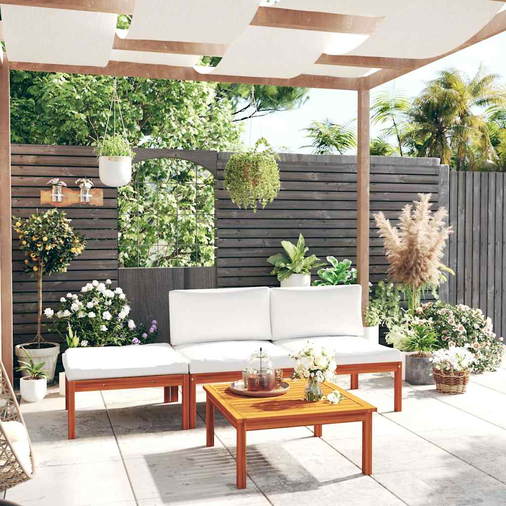 4 Piece Garden Lounge Set with Cushions Cream 63x63 cm