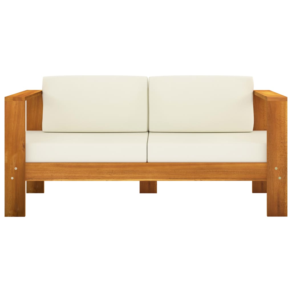 5 Piece Garden Lounge Set with Cream White Cushions Acacia Wood