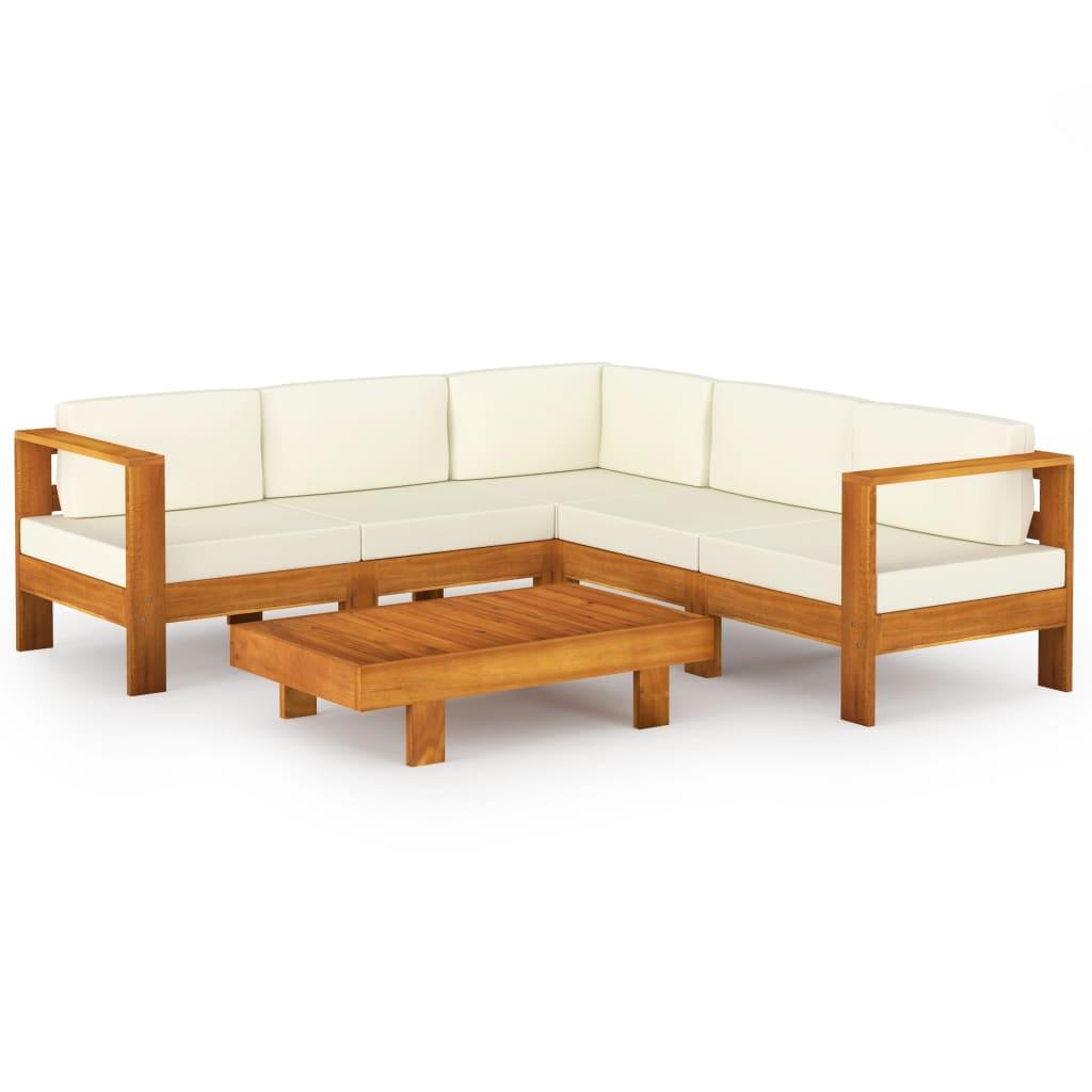 6 Piece Garden Lounge Set with Cushions 100x60 cm Acacia Wood