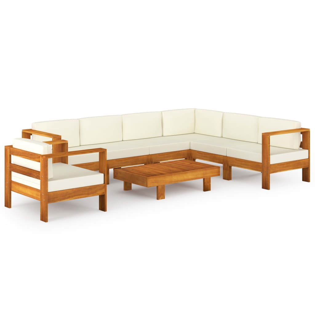 8 Piece Garden Lounge Set with Cream White Cushions Acacia Wood