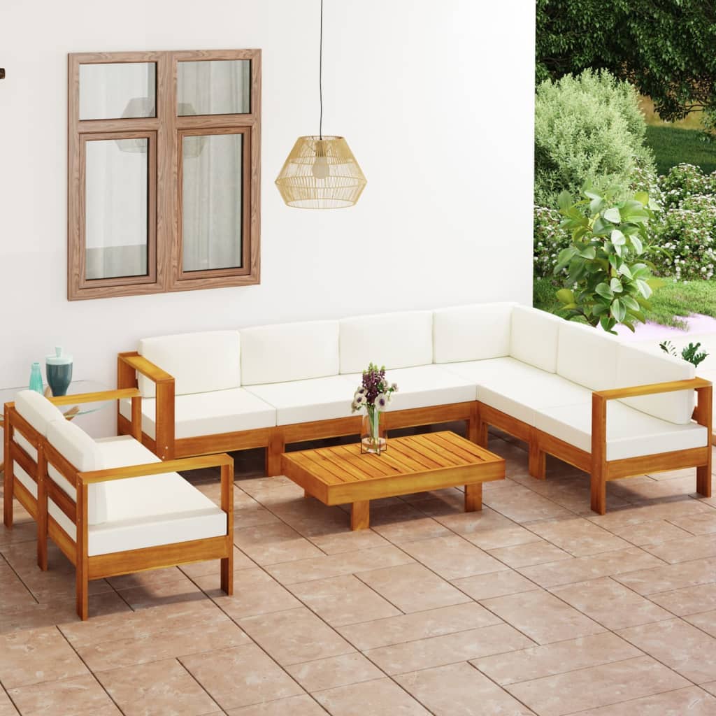 8 Piece Garden Lounge Set with Cream White Cushions Acacia Wood