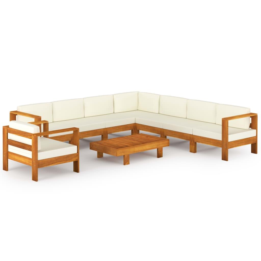 9 Piece Garden Lounge Set with Cushions 100x60 cm Acacia Wood