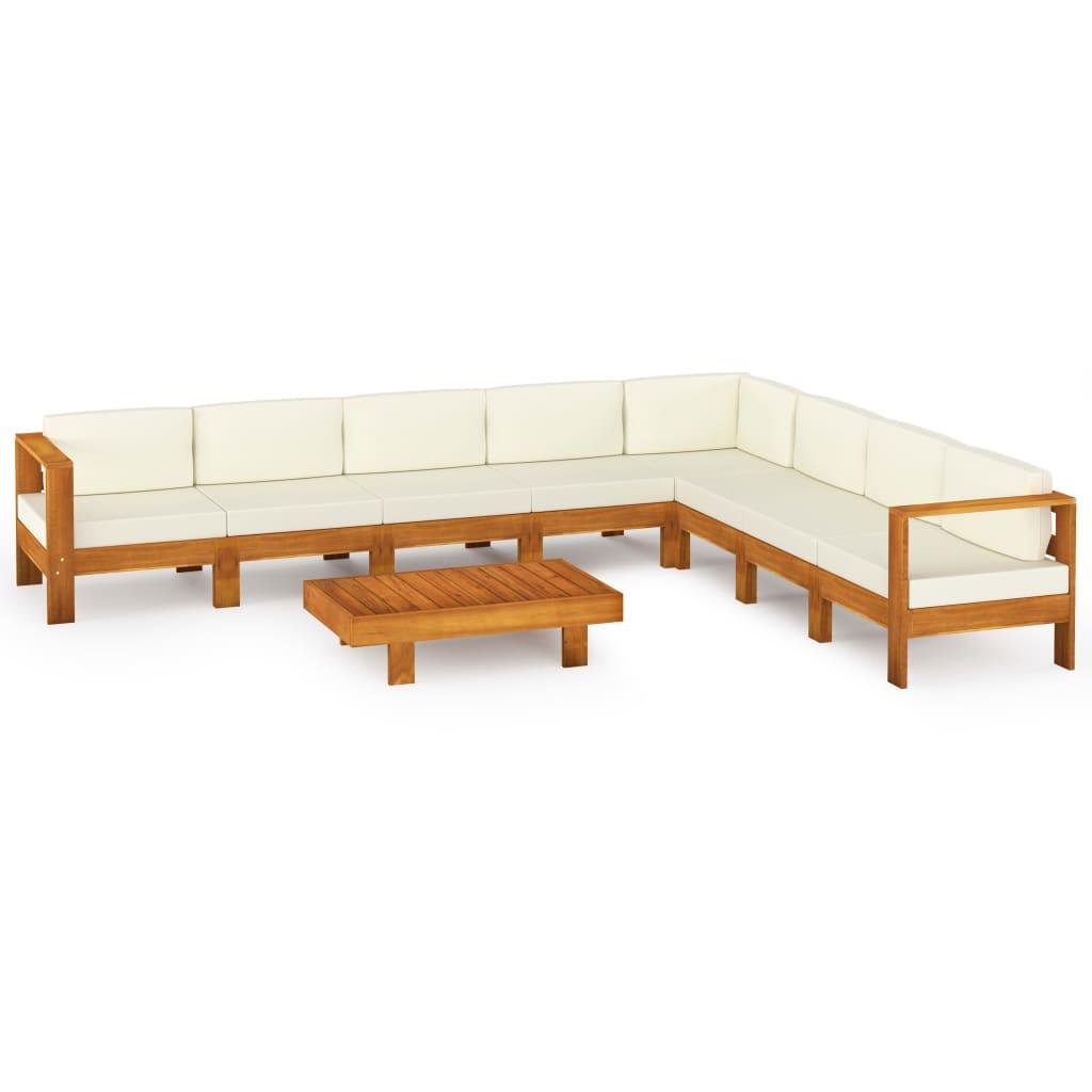 9 Piece Garden Lounge Set with Cushions 100x60 cm Acacia Wood