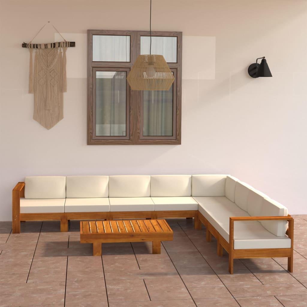 9 Piece Garden Lounge Set with Cushions 100x60 cm Acacia Wood