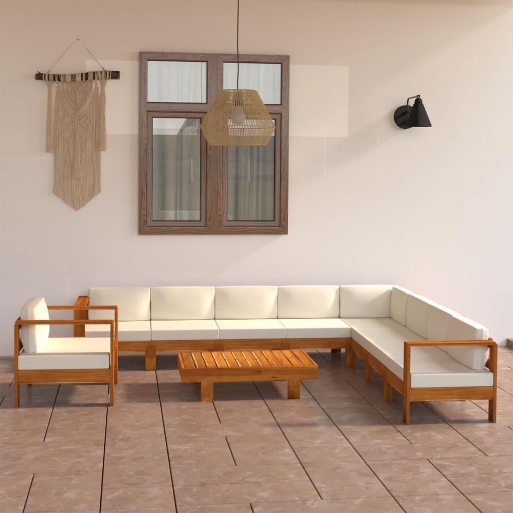 10 Piece Garden Lounge Set with Cushions 100x60 cm Acacia Wood
