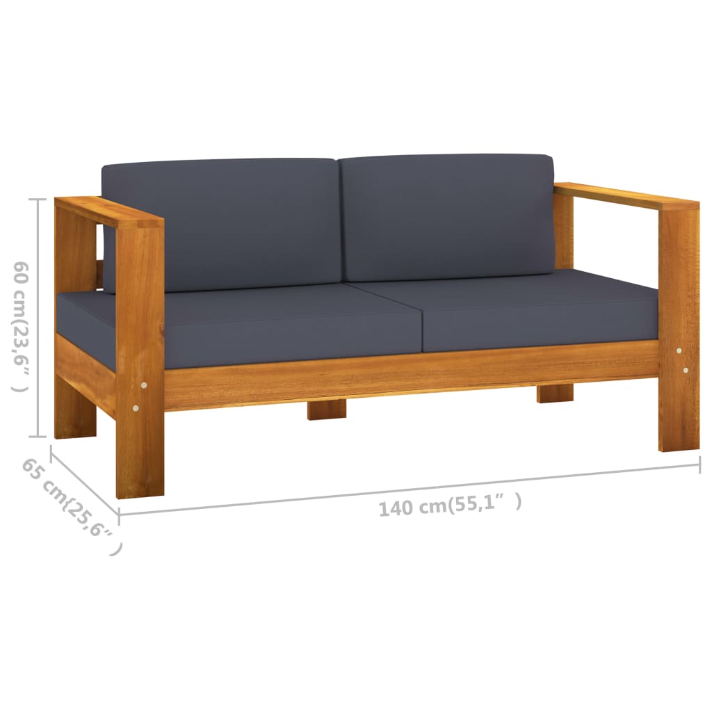4 Piece Garden Lounge Set with Dark Grey Cushions Acacia Wood