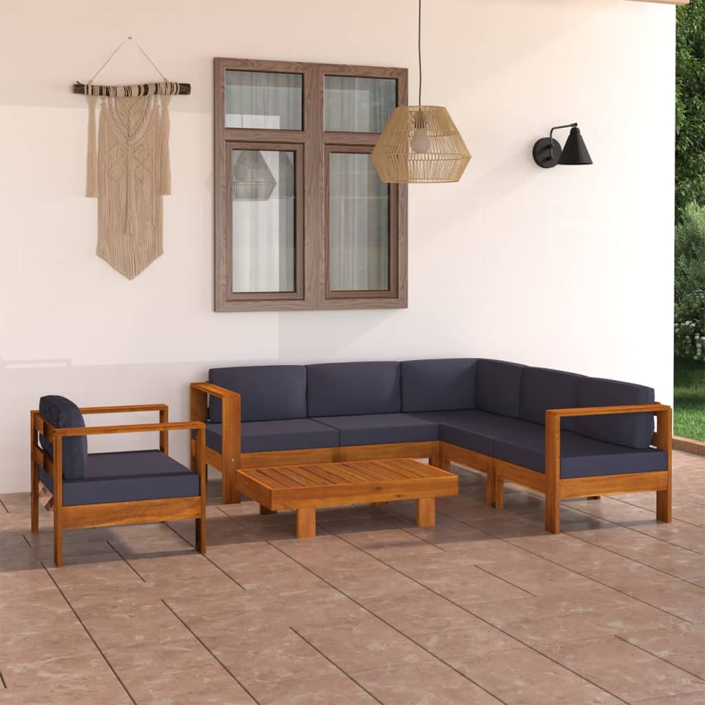 7 Piece Garden Lounge Set with Dark Grey Cushions Acacia Wood