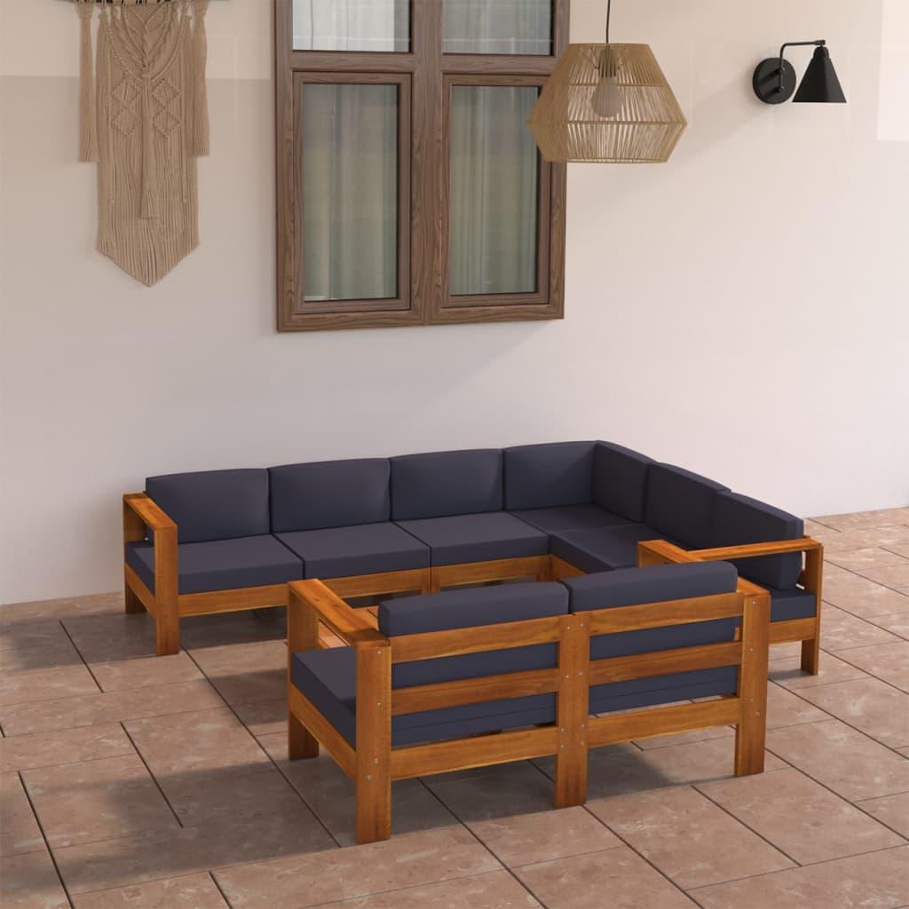 8 Piece Garden Lounge Set with Dark Grey Cushions Acacia Wood