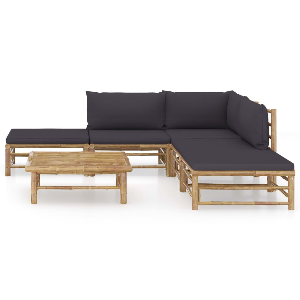 6 Piece Garden Lounge Set with Dark Grey Cushions Bamboo