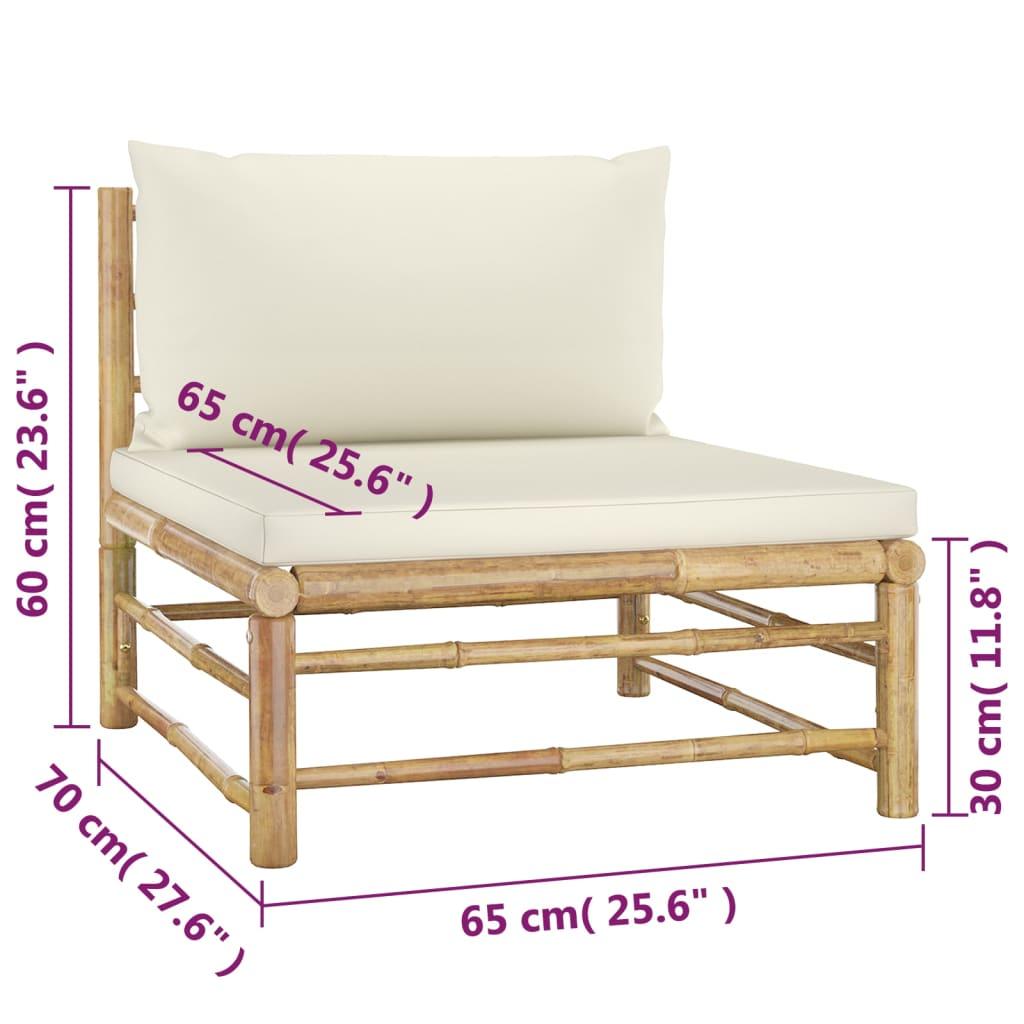 4 Piece Garden Lounge Set with Cream White Cushions Bamboo