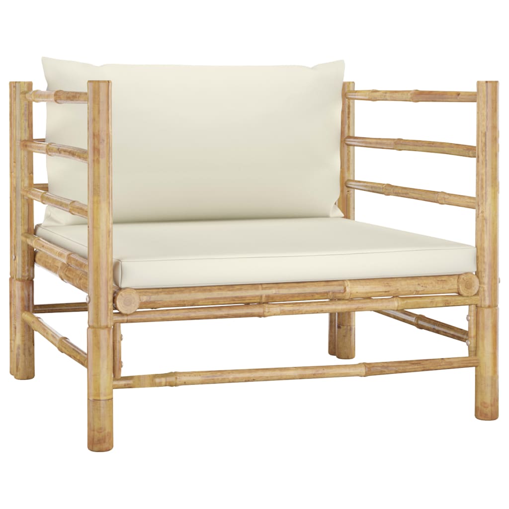 8 Piece Garden Lounge Set with Cream White Cushions Bamboo