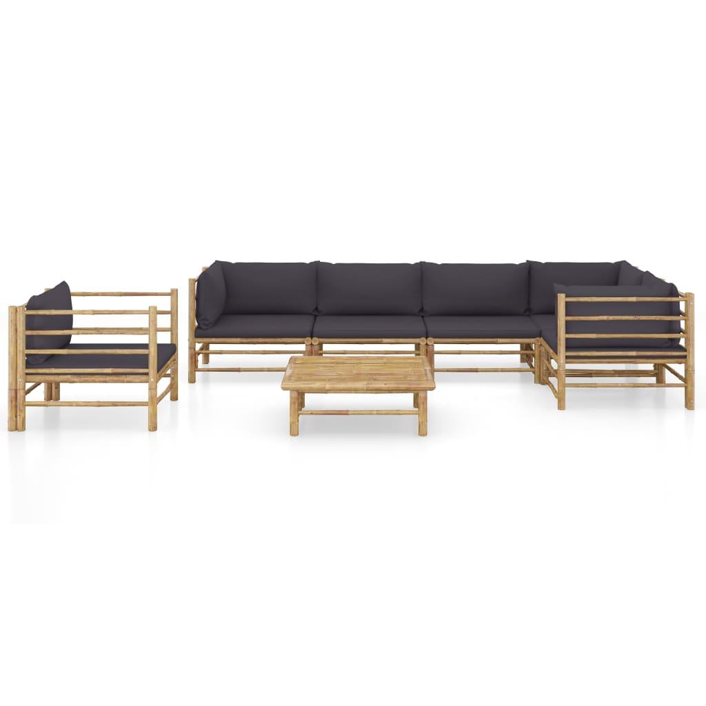 7 Piece Garden Lounge Set with Dark Grey Cushions Bamboo