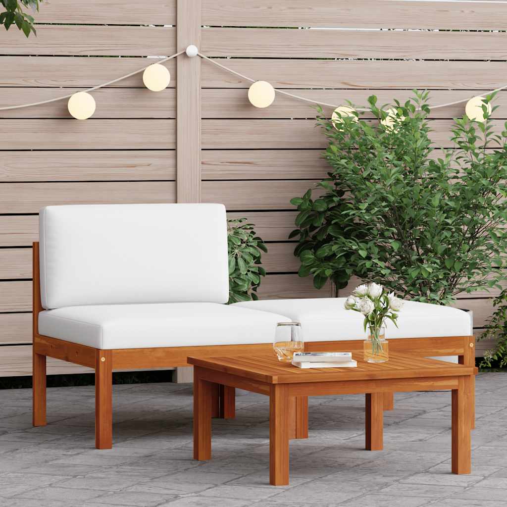 3 Piece Garden Lounge Set with Cushions Wood Acacia&Rope