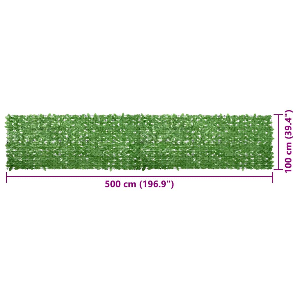 Balcony Screen with Green Leaves 500x100 cm