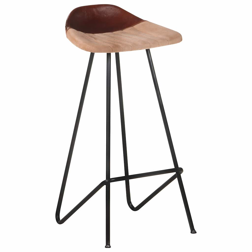 Bar Stools 4 pcs Brown Real Leather