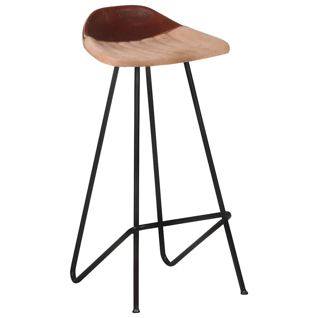 Bar Stools 4 pcs Brown Real Leather