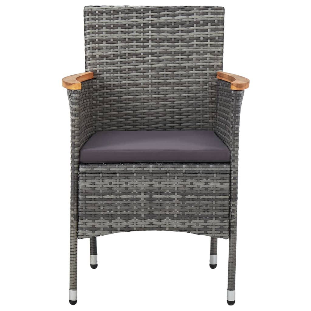 3 Piece Garden Dining Set Grey Poly Rattan and Acacia Wood
