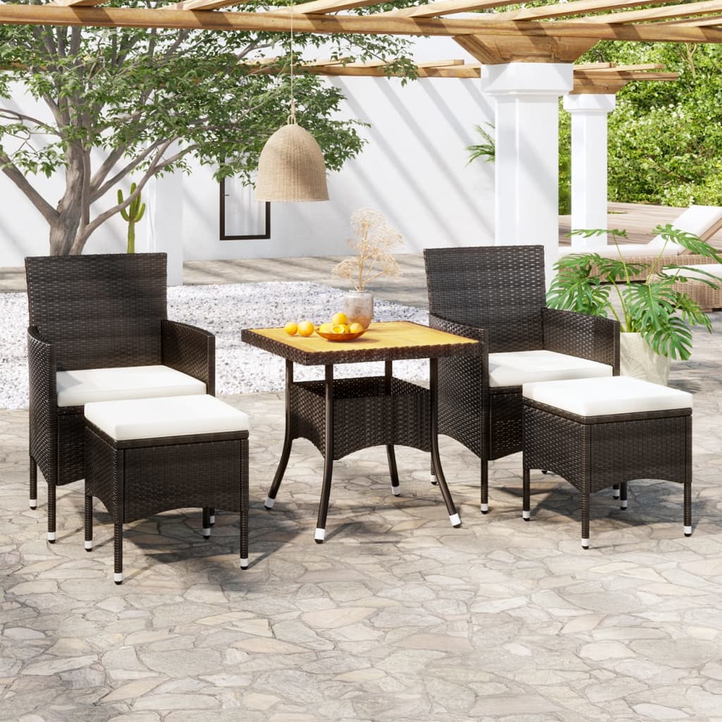 5 Piece Garden Dining Set Poly Rattan &amp; Solid Acacia Wood Black