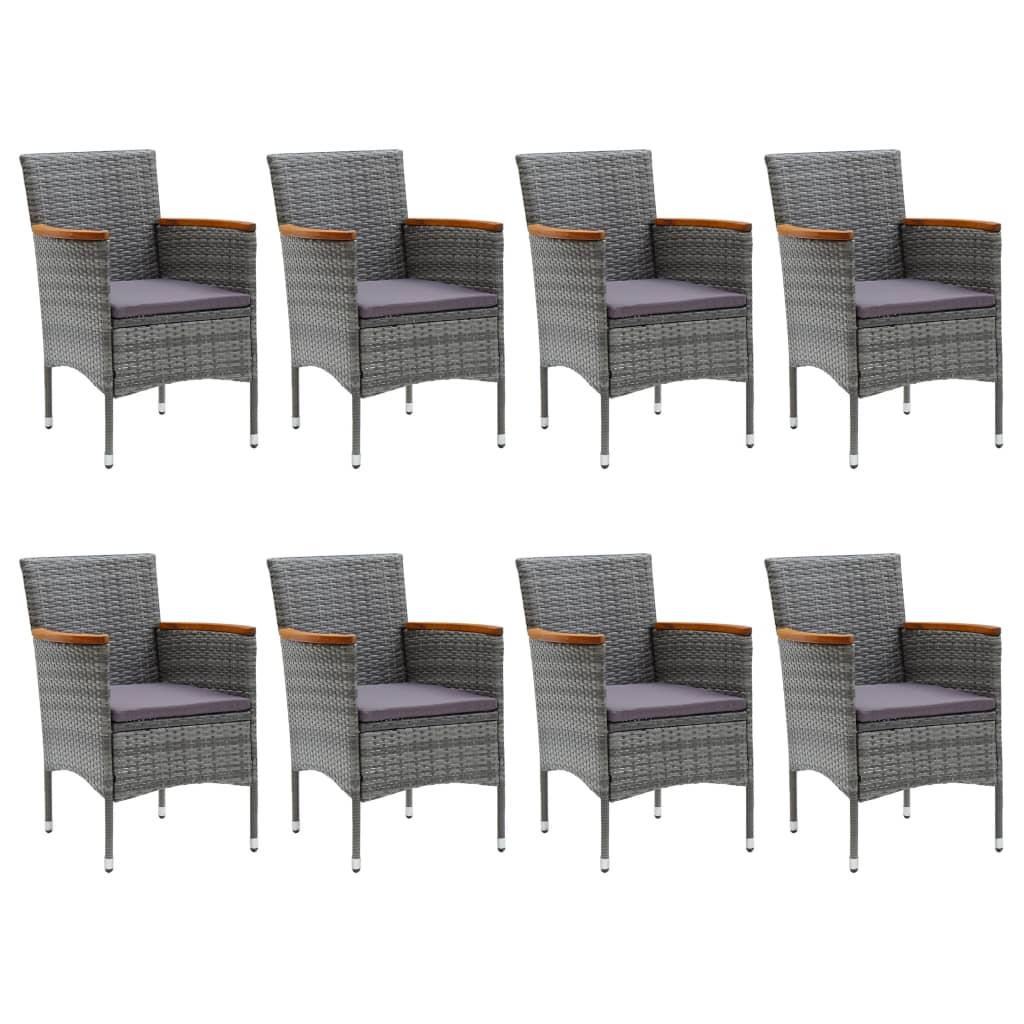 9 Piece Garden Dining Set Poly Rattan and Acacia Wood Grey