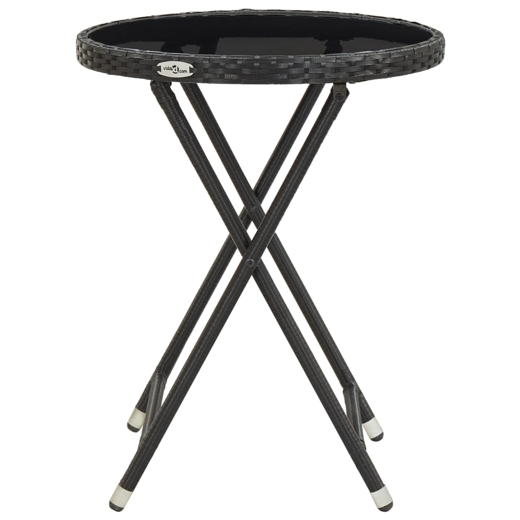 3 Piece Garden Bistro Set Poly Rattan and Tempered Glass Black