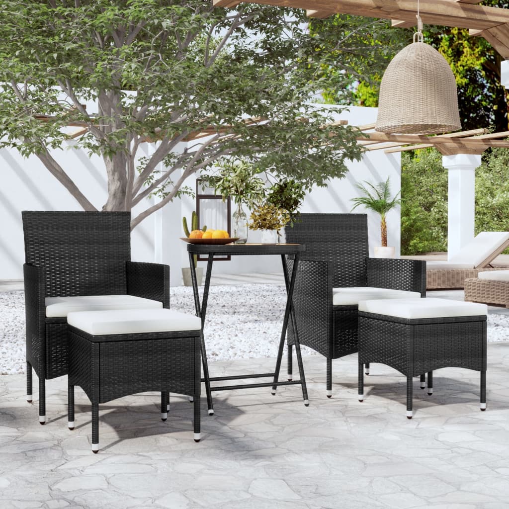 5 Piece Garden Bistro Set Poly Rattan &amp; Solid Acacia Wood Black