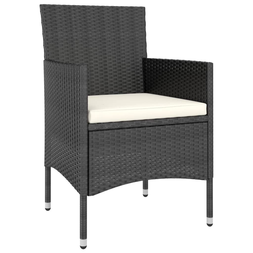 3 Piece Garden Dining Set Poly Rattan and Tempered Glass Black