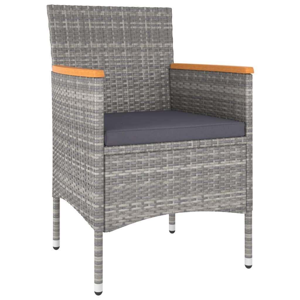 3 Piece Garden Dining Set Poly Rattan and Tempered Glass Grey
