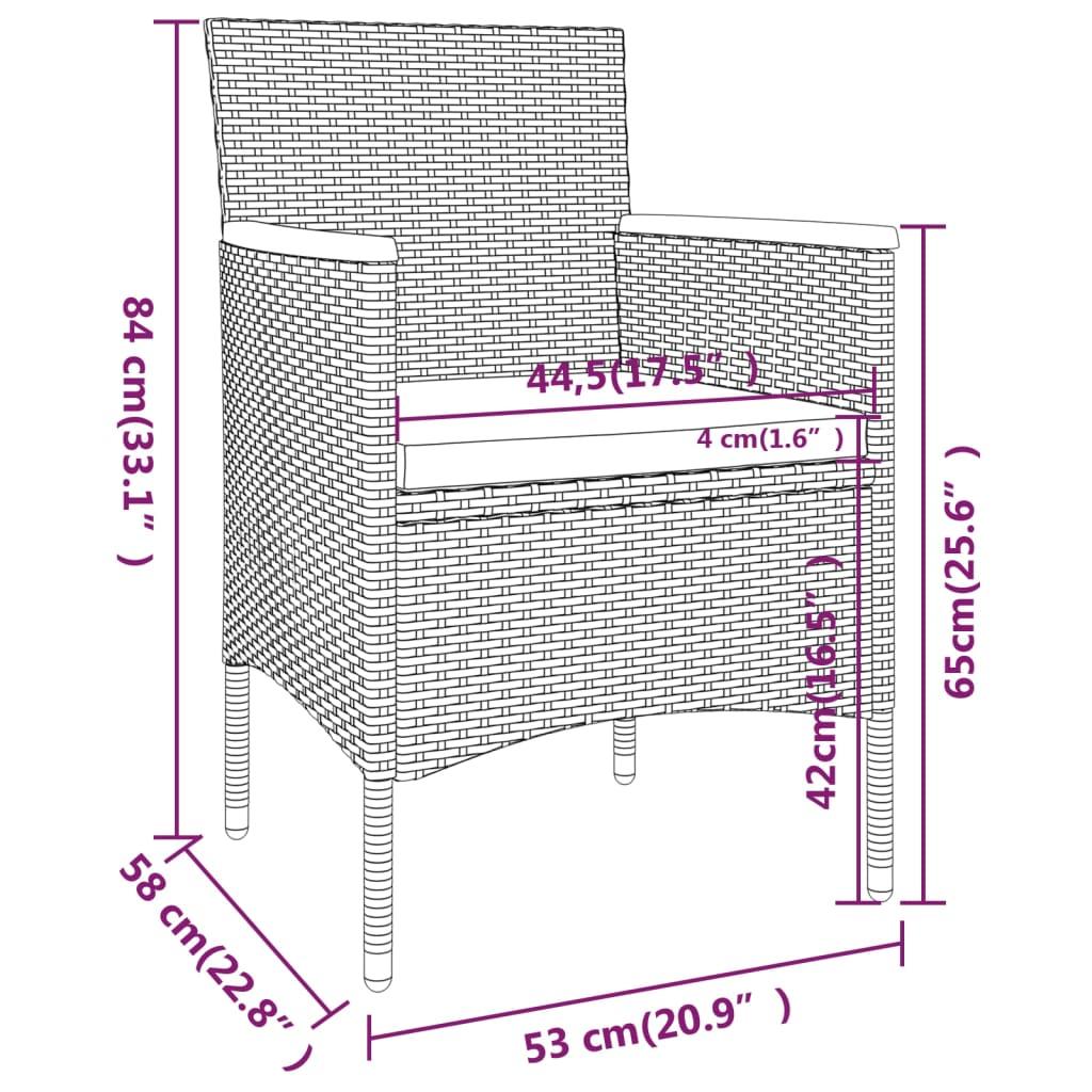 3 Piece Garden Dining Set Poly Rattan and Tempered Glass Grey
