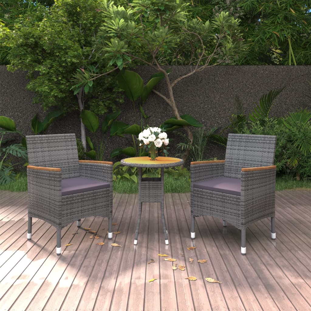 3 Piece Garden Dining Set Poly Rattan Grey