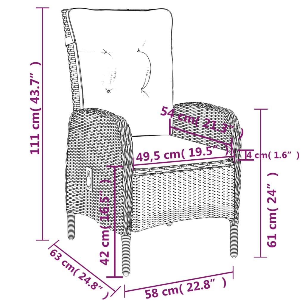 3 Piece Garden Dining Set Poly Rattan Grey
