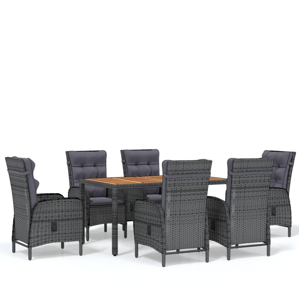 7 Piece Garden Dining Set Poly Rattan Grey