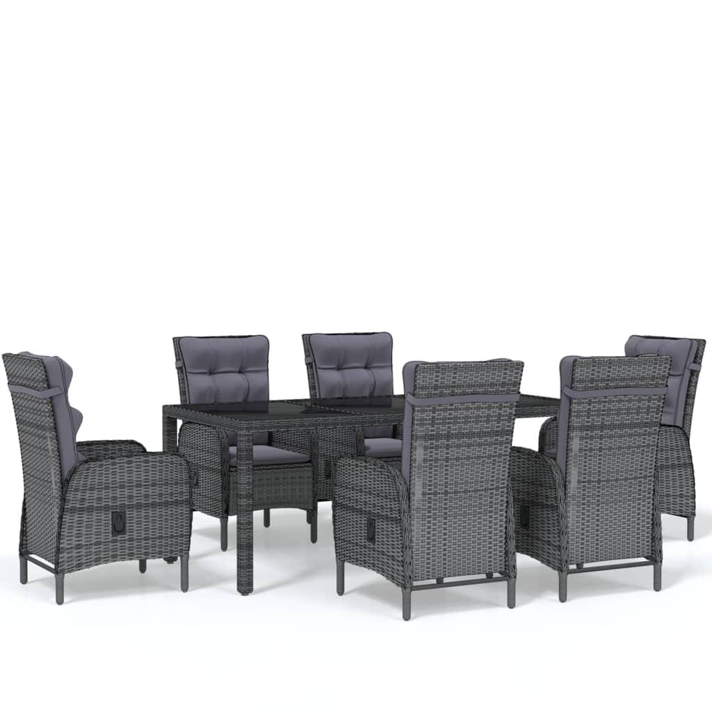 7 Piece Garden Dining Set Poly Rattan Grey