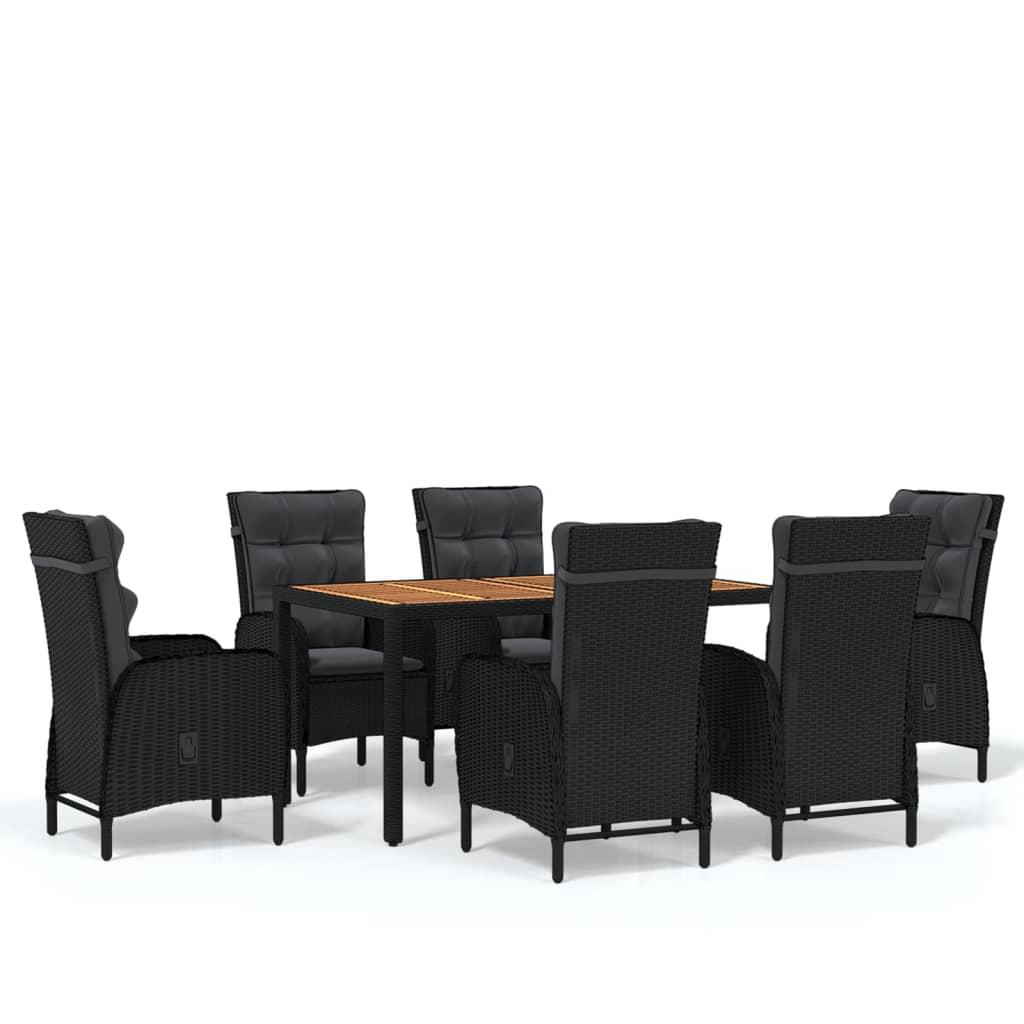 7 Piece Garden Dining Set Poly Rattan Black