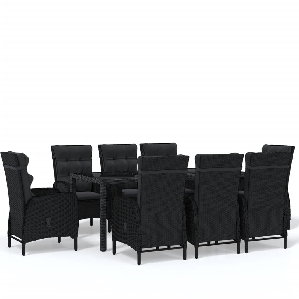 9 Piece Garden Dining Set Poly Rattan Black