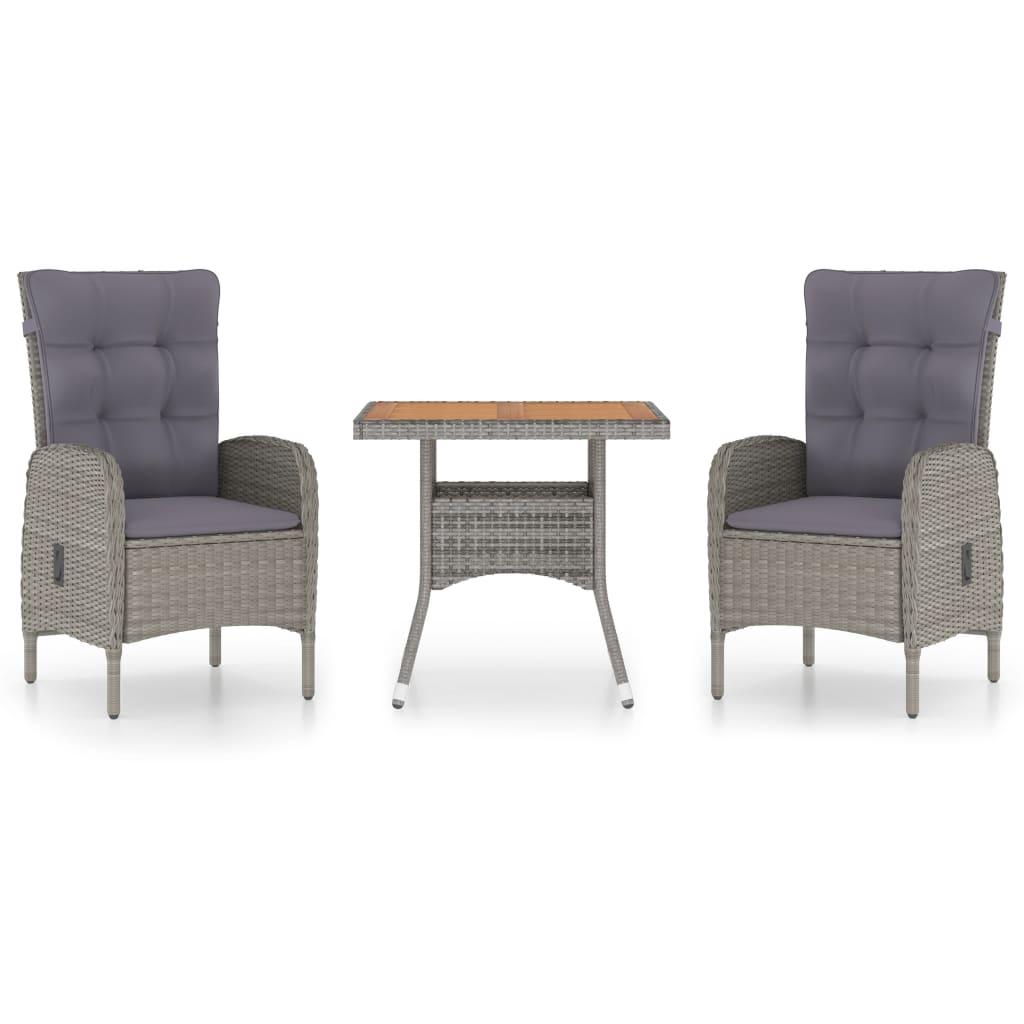 3 Piece Garden Dining Set Poly Rattan and Acacia Wood Grey