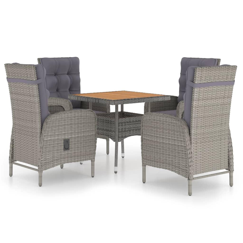 5 Piece Garden Dining Set Poly Rattan and Acacia Wood Grey