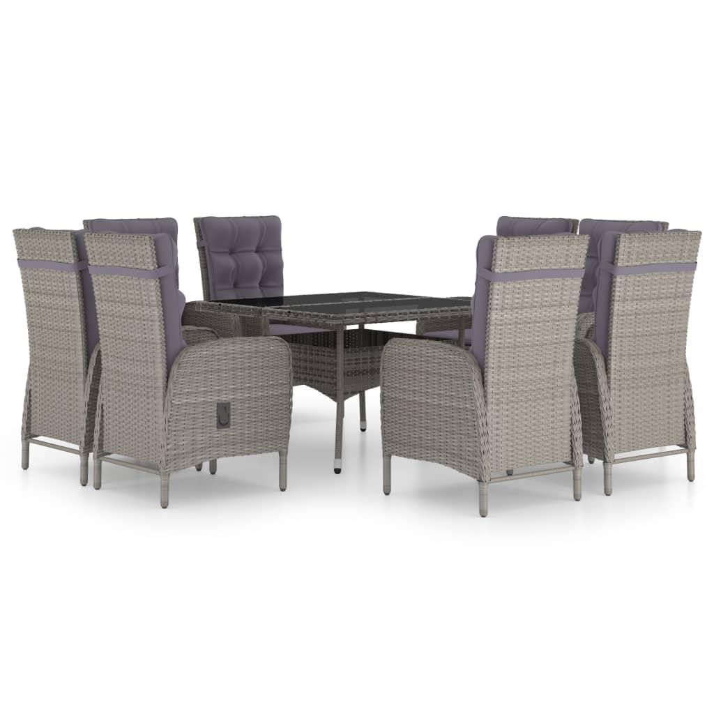 9 Piece Garden Dining Set Poly Rattan and Glass Grey