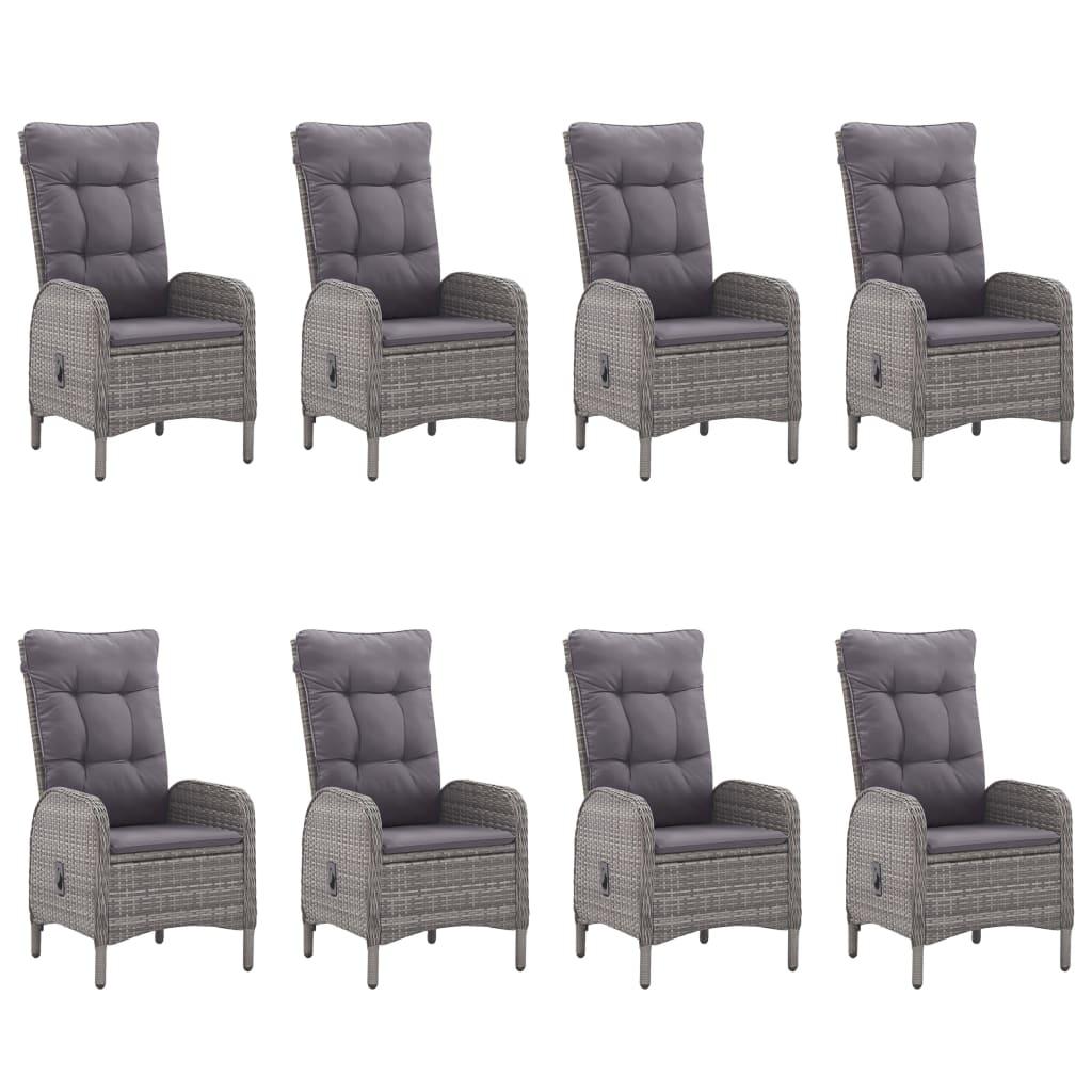 9 Piece Garden Dining Set Poly Rattan and Glass Grey