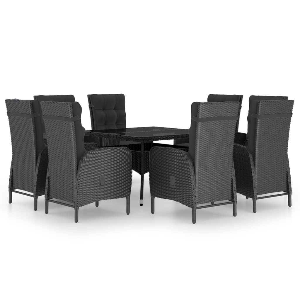 9 Piece Garden Dining Set Poly Rattan and Glass Black