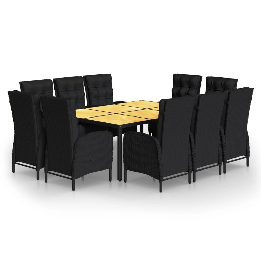 11 Piece Garden Dining Set Poly Rattan Black