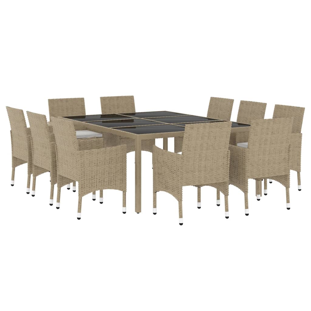 11 Piece Garden Dining Set Poly Rattan Beige