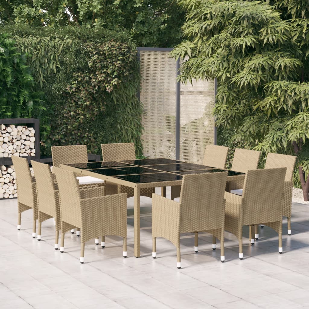 11 Piece Garden Dining Set Poly Rattan Beige