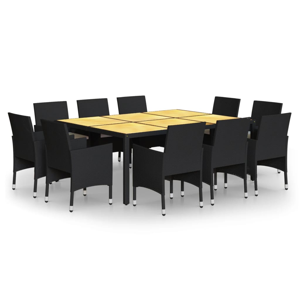 11 Piece Garden Dining Set Poly Rattan Black